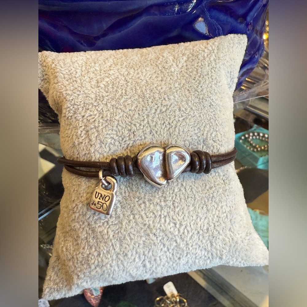 Uno De 50 Bracelet Leather Silver Heart